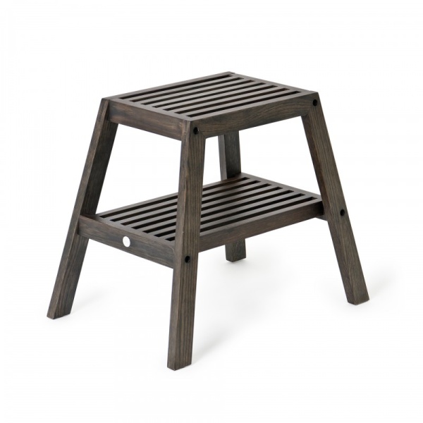 Dark Oak Slatted Bathroom Stool